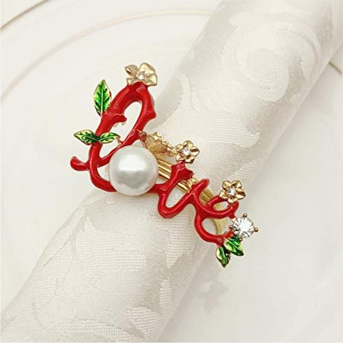 טבעת וינטג 'קאבילוק 2 יחידות מפיות חג המולד טבעת אהבה פרל ריינסטון מחזיקי מפיות מתכת קישוטי אוכל לחג המולד