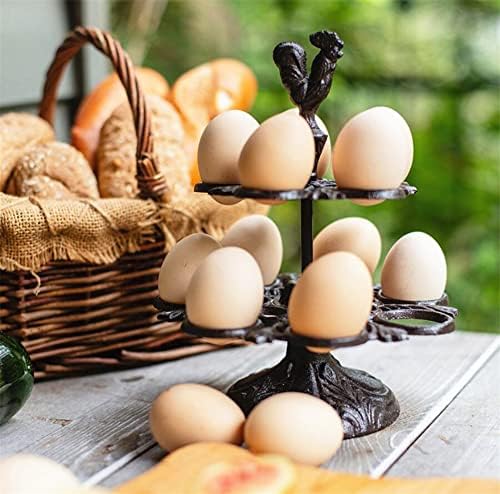 אוכל מציק בציר כבד החובה יצוק ברזל 12 ביצים קיבולת מחזיק ארגון אחסון תצוגת מתלה דקור תרנגול בצורת עיצוב השיש