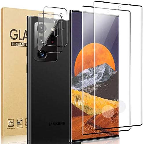 Galaxy Note 20 מגן מסך אולטרה 【2+2 חבילה】 עם מגן עדשת מצלמה 2 חבילות, טביעת אצבע תואמת, זכוכית 3D כיסוי מלא