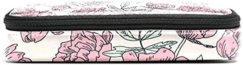 עפרון עור מארז קיבולת גדולה בעט עט סמן מחזיק איפור שקית כיס, צבעי מים בצבע ורוד פרחי פרחי אדמונית