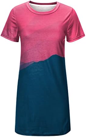 שמלות קיץ של Kulywon נשים 2023 בלוק צבע שרוול קצר שמלת מידי שמלה רופפת שמלה מזדמנת צבע ניגודיות.