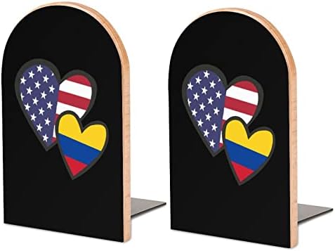 שלובים לבבות אמריקאי קולומביה דגל דקורטיבי תומכי ספרים למדפים 1 זוג ספר מסתיים ללא החלקה משרד להחזיק