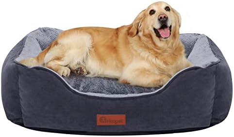 חישוקכלב מיטות עבור גדול בינוני קטן כלבים עם הפיך כרית, רך מכונת רחיץ נשלף כיסוי מלבן לחיות מחמד גור חתול ספה