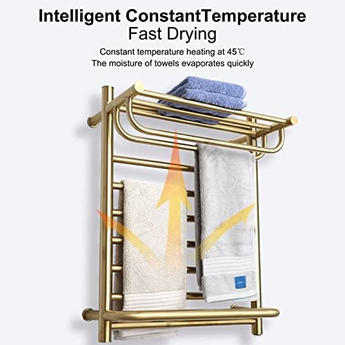 מגבת חמה יותר, 80 וואט קיר רכוב נירוסטה חדר אמבטיה קבוע טמפרטורה חשמלית מתלה מגבות, זהב