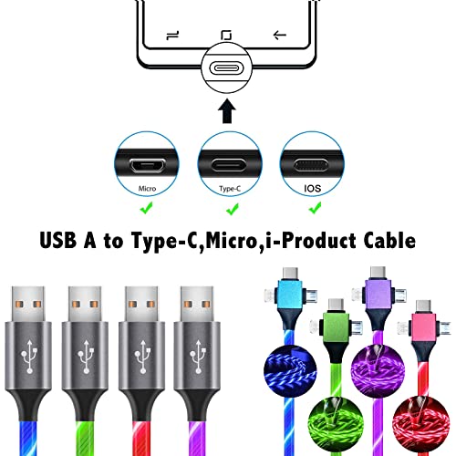 Paipaimeiren מדליק כבל מטען מיקרו מסוג USB C, כבל טעינה של LED USB A ל- 3 ב 1 אנדרואיד I-Creduct Troduct כבל זורם