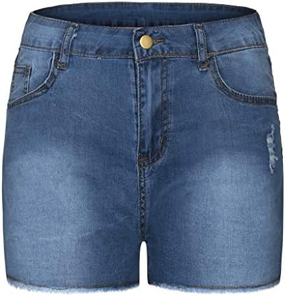 מכנסי קיץ מזדמנים של נשים מקצרים במותניים אמצע מותניים קרועו חור במצוקה ברמודה מכנסיים קצרים ג'ינס למתוח
