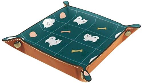מעט כלבים לבנים ועצמות קופסאות אחסון מחזיק ממתקים מגש שולחני שולחן עבודה מארגן נוח לנסיעה, 16x16 סמ