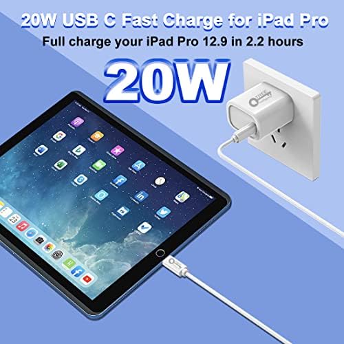 20W USB C מטען מהיר תואם ל- iPad Pro 12.9 2021/2020/2018, iPad Pro 11 Gen 3/2/1, iPad Air 4, iPad Mini 6,