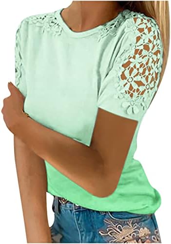 חולצת טריקו קיץ לנשים 2023 הדפסה מזדמנת תחרה צוואר עגול חלול החוצה שרוול קצר סווול סווול חולצות חולצות