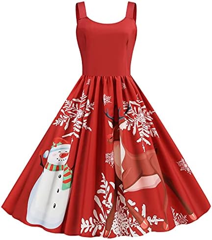 שמלת חג המולד ללא שרוולים של נשים 50s וינטג 'סקופ שמלת צוואר נדנדה שמלות מסיבת קוקטייל קוקטייל מזדמן