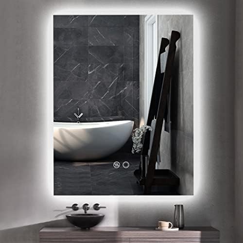 מראה LED Moonee לחדר אמבטיה, 24 x 32 מראה אמבטיה עם אורות לעומק ואנטי ערפל, מראות מוארות חכמות