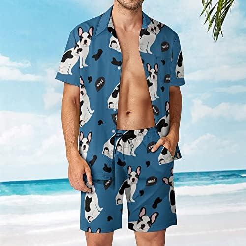 חמוד בולדוג צרפתי חמוד לגברים הוואי הוואי-חולצות שרוול קצר ומכנסיים תלבושות חוף קיץ רופפות אימונית מתאימה