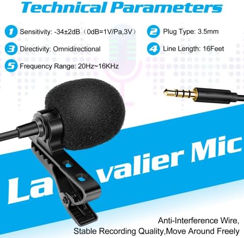 מיקרופון דש Lavalier Bavalier יותר עבור LG Q51 תואם לטלפון או לאייפון או לבלוג מצלמה בבלוג vlogging ASMR