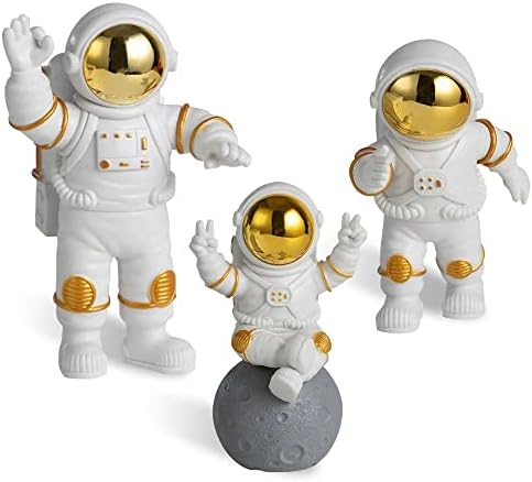3 יח 'אסטרונאוט פסל פסל תפאורה, קישוט פסל חלל חמוד מגניב לקישוט פסל לגברים ילד ילד, אביזרי קישוט פינוי מבטא מדף