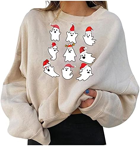 חולצת טילוצ'ר של Xiloccer, נשים מצחיקות מכוערות חג המולד שרוול ארוך הדפס מצחיק הדפס מצחיק עליון הילירי חג