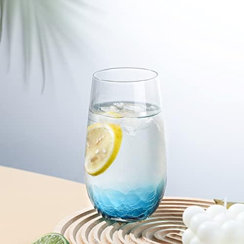 כוסות כוסות שתייה פצפוצים כחולים בעבודת יד, כוסות זכוכית מים קריסטל גדולות, אוסף כלי זכוכית אסתטיים, מתנה