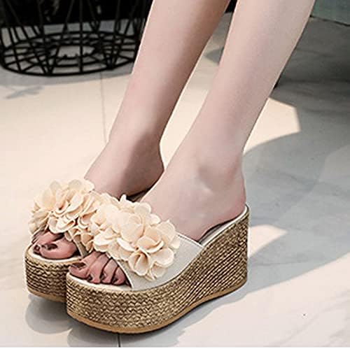 Hzmsyq סנדלי טריז נשים עם פרח על פני הרציף העליון סנדלי עקבים גבוהים נעלי נעלי חוף נעלי עקב גבוה