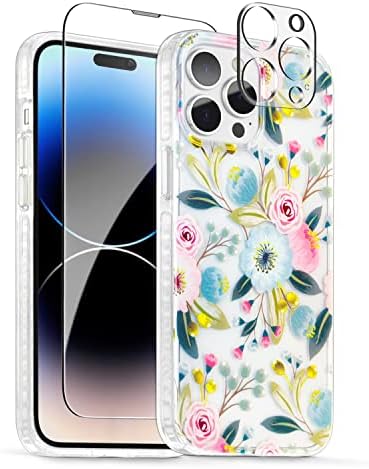 Scorpify iPhone 14 Pro Case לעיצוב פרחוני של היביסקוס, כיסוי טלפון חמוד של פרחים זעזועים לנשים,