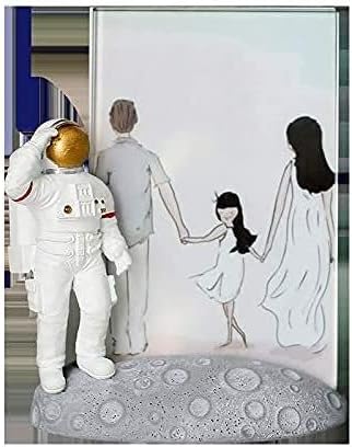 Haoktsb קישוט ביתי יצירתי אסטרונאוט מסגרת תמונה קישוטי שרף מסגרות זכוכית בסיס אפור ירח בסיס שידת שולחן