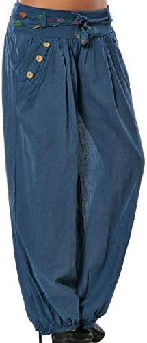 אור לנשים טול צבע אחיד מזדמן מכנסיים רחבים ארוכים רופפים חוף מכנסיים הרם אלסטי כחול כהה 3xl