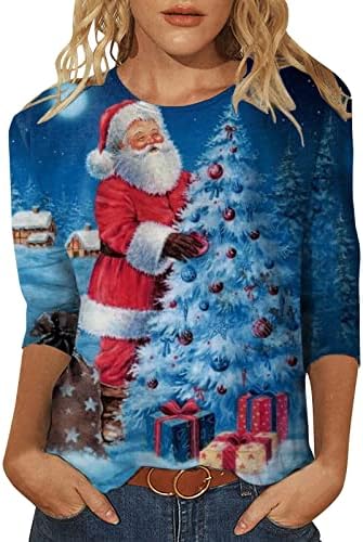 Beuu נשים 2022 סתיו חג המולד סוודאות חולצות חג המולד חולצות וחולצות טרנדיות 3/4 שרוול שרוול טוניקה חולצות