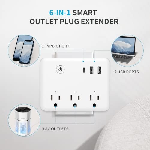 Syantek Smart Plug Extender, 3 שקעים מבוקרים, ו -3 יציאות USB, רצועת חשמל חכמה התואמת ל- Alexa