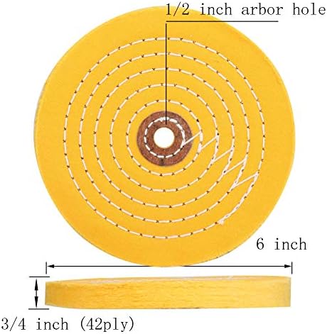 סקוטשן מרוט ליטוש גלגל 6 אינץ טופל צהוב כותנה בינוני עם 1/2 אינץ ארבור חור עבור ספסל מטחנות-1 חבילה