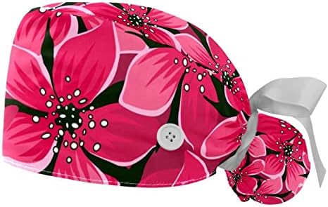 כובע עבודה עם כפתורים וקשרי סרט לנשים 2 חבילות, פרחים גיאומטריים מתכווננים יוניסקס כובעים כובעים.