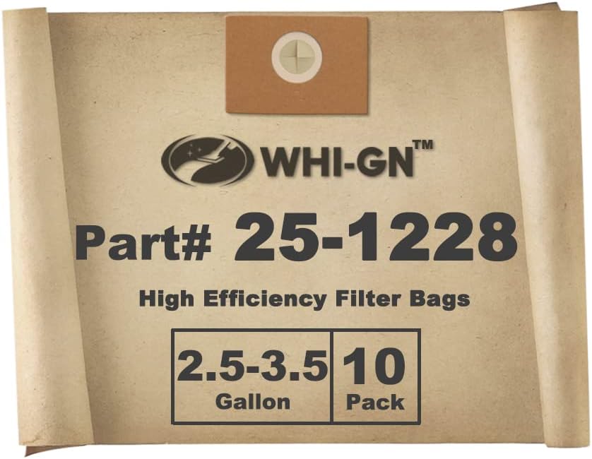 WHI-GN 25-1228 שקיות פילטר להחלפה חד פעמית, תואמות לסטנלי 2.5-3.5 גלון רטוב/יבש ואקום SL18136