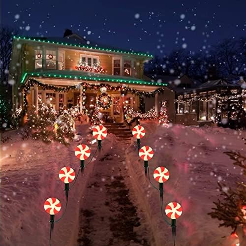 אורות מסלול סוכרייה על מקל חג המולד אורות חיצוניים, אורות כתם חצר חג המולד 7ft עם 4 אורות חניון