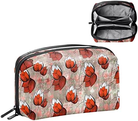 אופנה אדום פרחי דפוסים אלקטרוניקה ארגונית, כבל כבל אחסון תיק עמיד למים עבור בית נסיעה, אביזרים אלקטרוניים מקרה