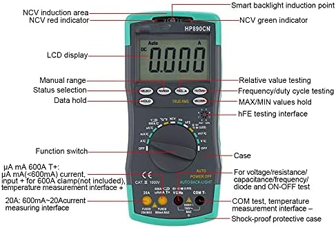Uoeidosb multimeter דיגיטלי עם גלאי DC מתח AC זרם מד עמידות למטר דיודה טמפרטורת טמפרטורת טמפרטורת