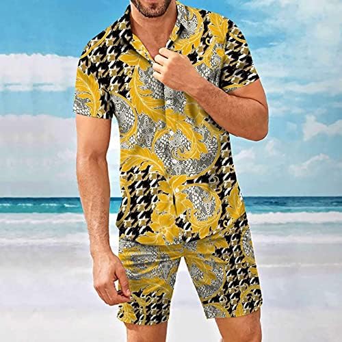 סט חולצת חוף מצחיק של 4 ז'הוזי, חולצות כפתור מזדמן חולצות שרוול קצר ומכנסיים קצרים חליפות חולצת טריקו להוואי