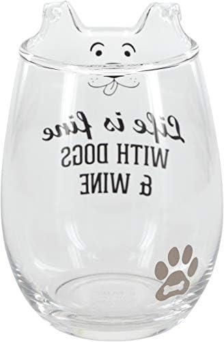 חברת מתנות ביתן P החיים בסדר עם כלבים ויין -18 עוז חובב כלבים מצחיק כוס יין נטולת גזע עם אוזניים