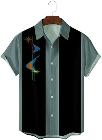 חולצות וינטג 'לגברים כפתור מזדמן למטה חולצות באולינג 50s סגנון רוקבילי סגנון שרוול קצר מתאים לחולצות הוואי