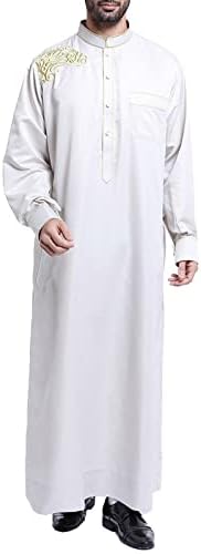 חולצת שמלה לגברים של BMISEGM גברים מזדמנים של גברים מוסלמים אמצעיים צווארון רקום שרוולים ארוכים