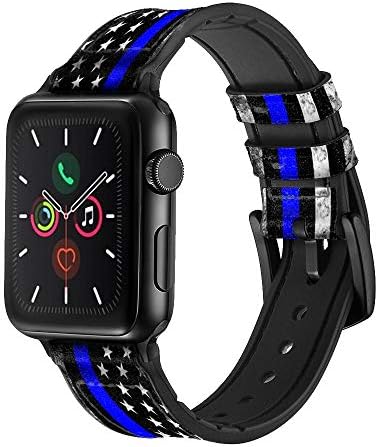 CA0632 קו כחול דק ארהב עור וסיליקון רצועת רצועת שעונים חכמה עבור Apple Watch Iwatch Size 42 ממ/44 ממ/45