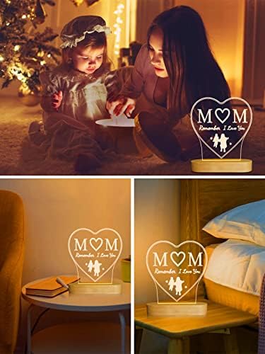 עמוני כדי אמא לילה אור חם לבן אור עץ בסיס מנורות עבור אמא, אמא של יום מתנות שינה דקור כמו חג המולד