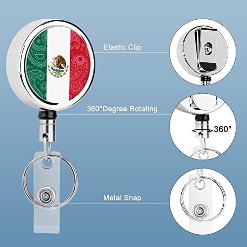 מקסיקני פייזלי דגל מתכת תג מחזיק סליל נשלף שם מזהה כרטיס מחזיק עם חגורת קליפ מפתח טבעת