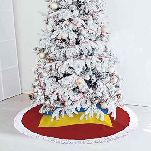 דגל חצאית עץ חג המולד של אוקראינה חצאית עץ עגול עגול עגול עגול עם קצה משולב לקישוטי חצר חיצוניים