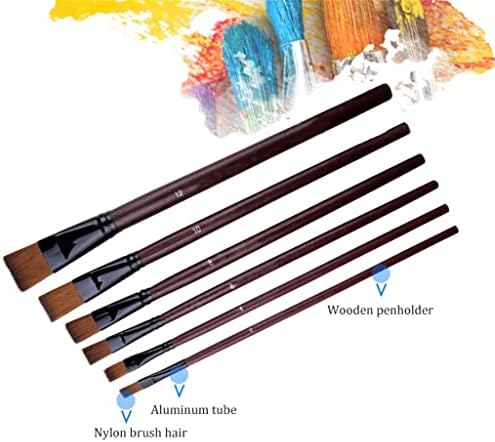 SXDS 6 PCS/SET מברשת שטוחה שיער ניילון שיער עץ מים צבעי אקריליק שמן מברשת צבע לציור ציור ציוד אמנות