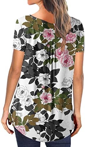 צמרות שרוול קצר של נשים קיץ V-צווארון V-צווארון פרחים מודפסים חולצת כפתור גבירותי אביב רב-צבעוני סוודר עירוני