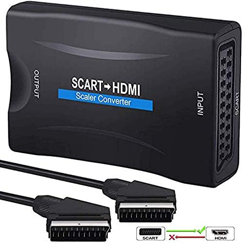 Zhiyuen® Scart לממיר HDMI, מתאם Scaler ממיר וידאו שמע עם כבל USB תמיכה תואמת 720p/1080p עם כבל SCART