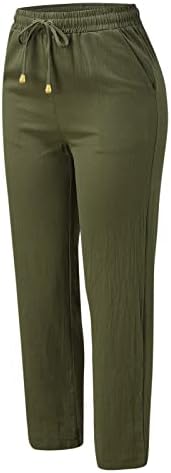 מכנסי פשתן של Kcjgikpok מכנסי פשתן, מותניים אלסטיות רגילות עבודה רחבות רגליים משוררות מכנסי פשתן עם