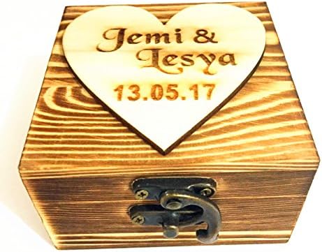אישית כפרי חתונה טבעת תיבה מחזיק תיבת מותאם אישית שלך שמות ותאריך חתונה נושא טבעת תיבה