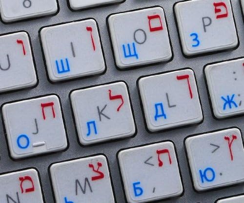 עברית רוסית קירילית תוויות פריסה עבור מקלדת אדום וכחול אותיות שקוף רקע עובד עם אפל