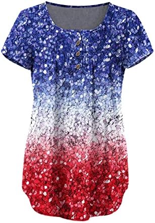 4 יולי טוניקות לנשים אמריקאי דגל בטן מסתור טי חולצה קיץ מזדמן קצר שרוול כפתור עד עם צווארון חולצה למעלה