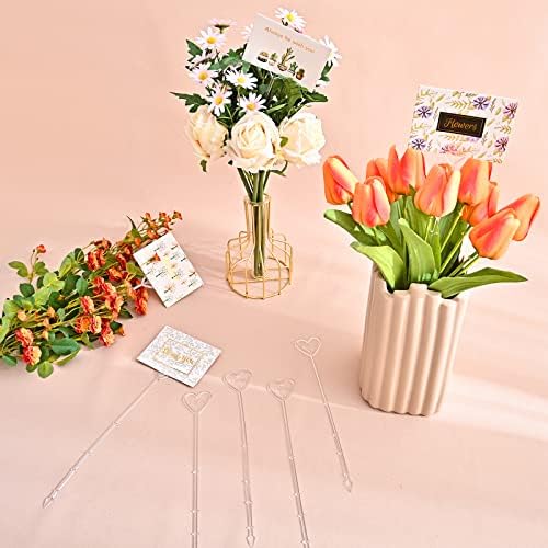 100 יחידות פלסטיק פרחוני פיק פרחוני כרטיס מחזיק ברור לב צורת פרח פיק כרטיס מחזיק פרח מבחר קליפ