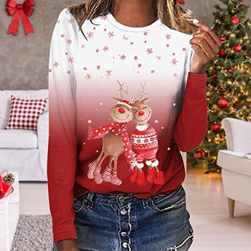 עניבת חג המולד צמרת צבע לנשים חולצות חולצות פתית שלג חג המולד אייל הדפס חולצות צוואר צוואר
