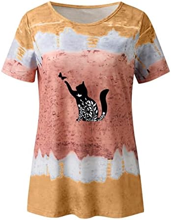 חולצת טי עניבה על חולצת נשים חתול חיה גרפית צמרות 2023 חולצת טריקו של שרוול קצר של צוואר עגול בקיץ לבנות